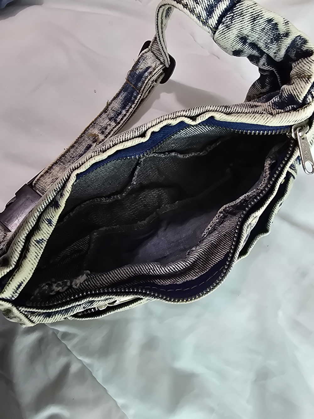 Denim-Effect Black & White Crossbody Bag - Picture 6 of 7